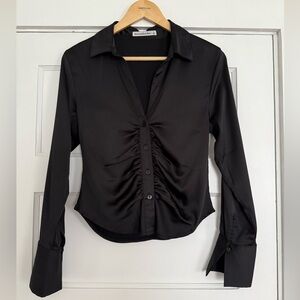 Abercrombie Black Silk Button Up Blouse Size Small
